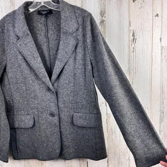 Talbots Petites Blazer Womens 12 Grey Wool Blend Jacket Felted Knit Lightweight - Picture 4 of 10